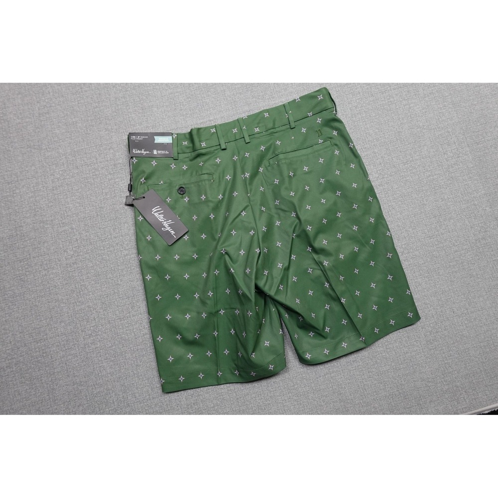 Walter Hagen Perfect 11 Shorts Mens 34 Green Tee Geo Print Golf 9 Inseam Stretch